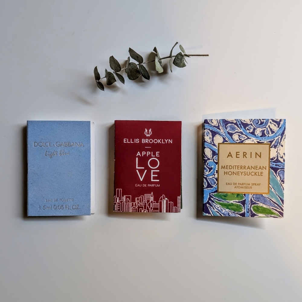 3 Sample Perfumes Dolce & Gabbana Light, Ellis Brooklyn Apple Love, Aerin
